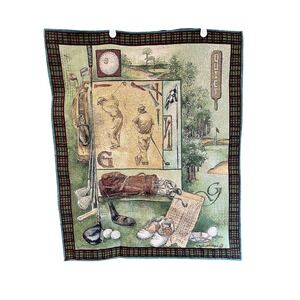Vintage Golf Tapestry Wall Hanging Decor Golfing Scene‎ Art home EUC